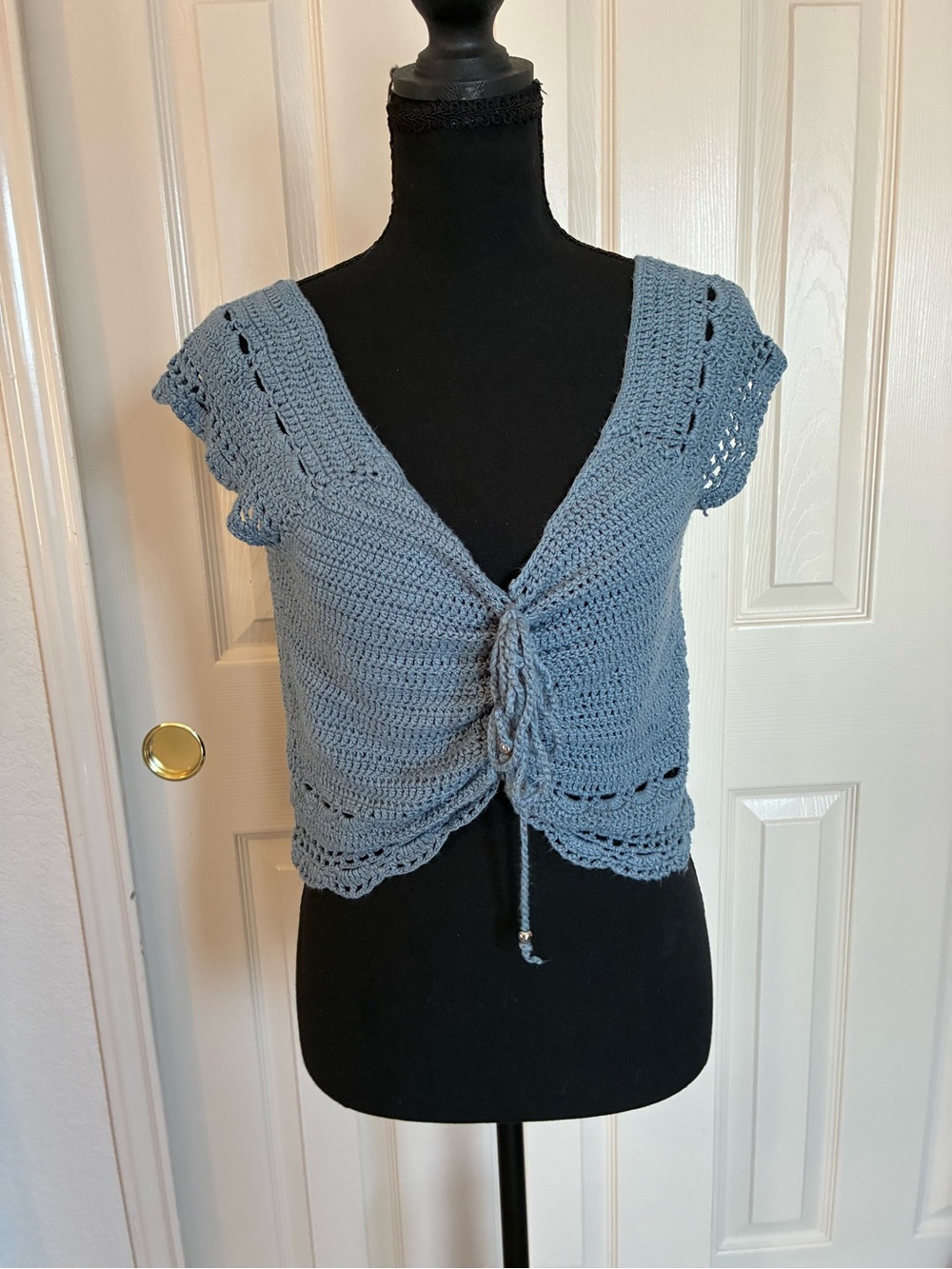 Charlotte Russe Light Blue Crocheted Tie-Front Crop Top